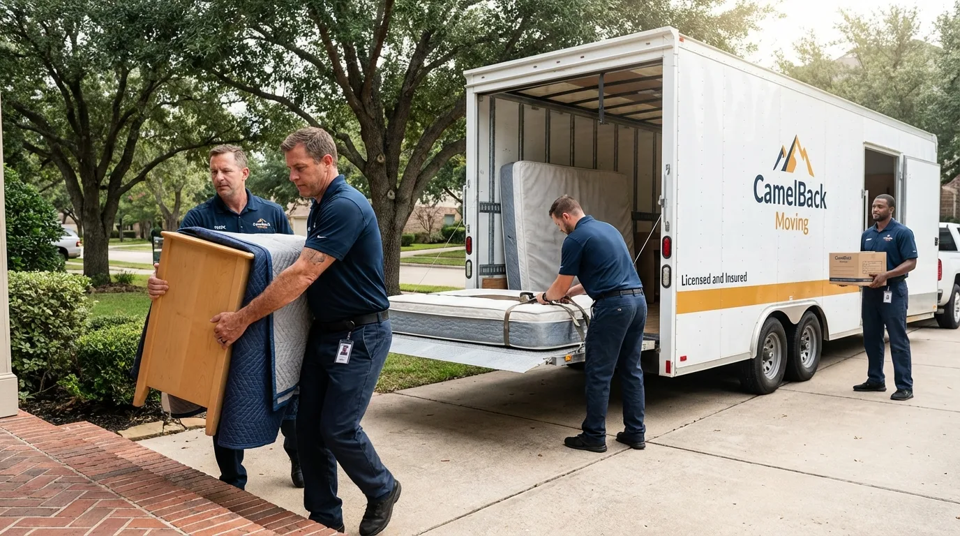 Crew loading residential truck for cross-state move from Jacksonville, NC
